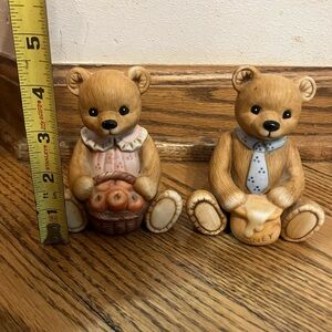 Adorable Bear Figurines with Apple Basket and Honey
